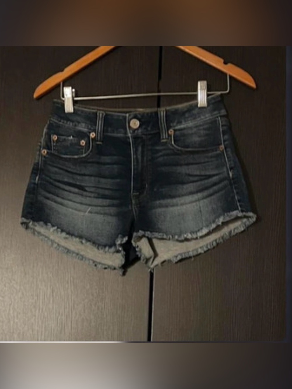 AE Dark Wash Frayed Hem Women's Festival Denim Shorts